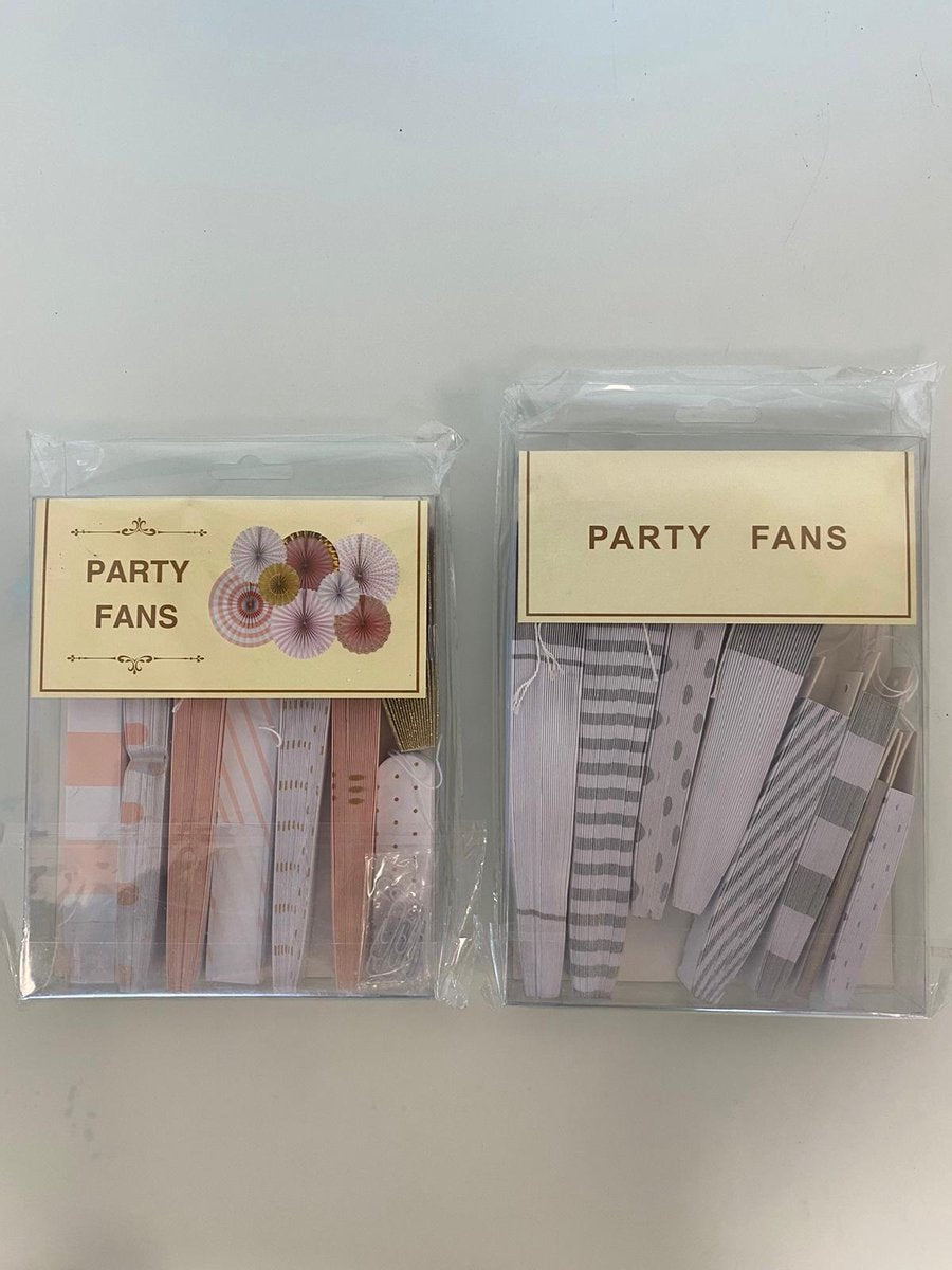 Feestelijke decoratie: luxe party fans - 2 keer 8 stuks divers (ZILVER/ROZE)