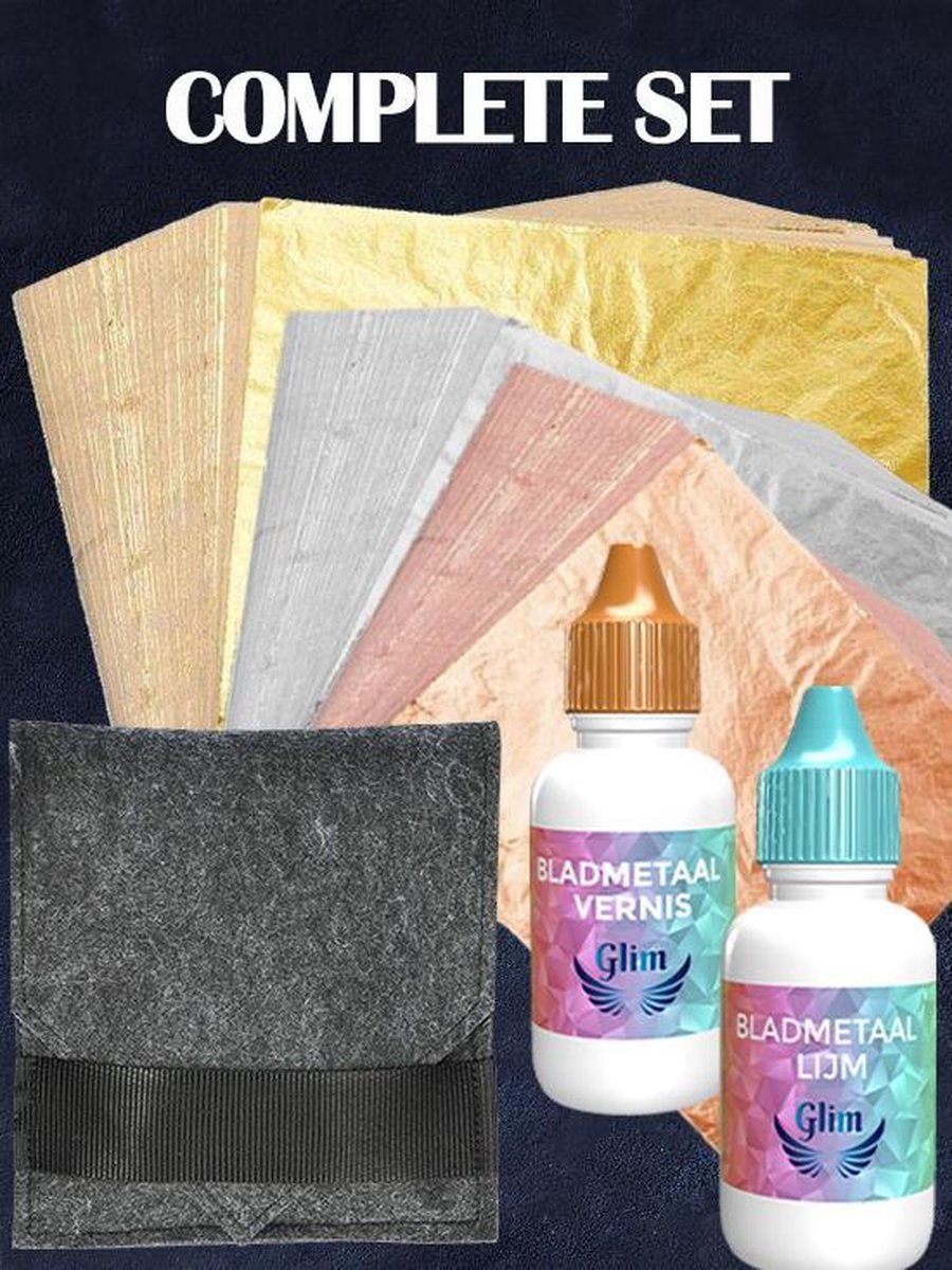 Bladmetaal – 300 vellen - GOUD+ZILVER+KOPER - Imitatie bladgoud –  GROTE VELLEN >> 16*16cm - A-kwaliteit - INCLUSIEF GRATIS 30ML LIJM