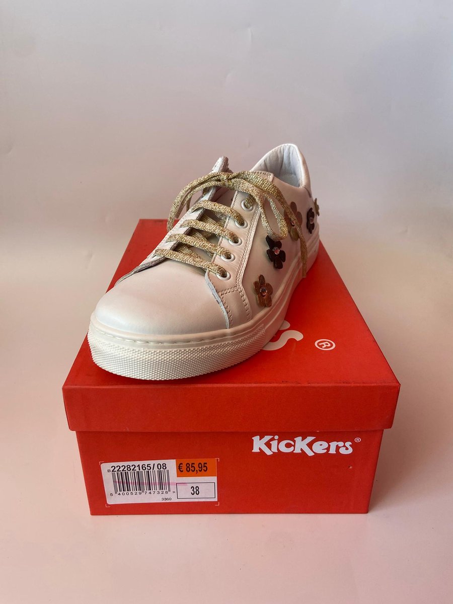 Kickers - Meisjes - Hoge Sneakers met Veters en Rits - Bloemen- Wit - Maat 38