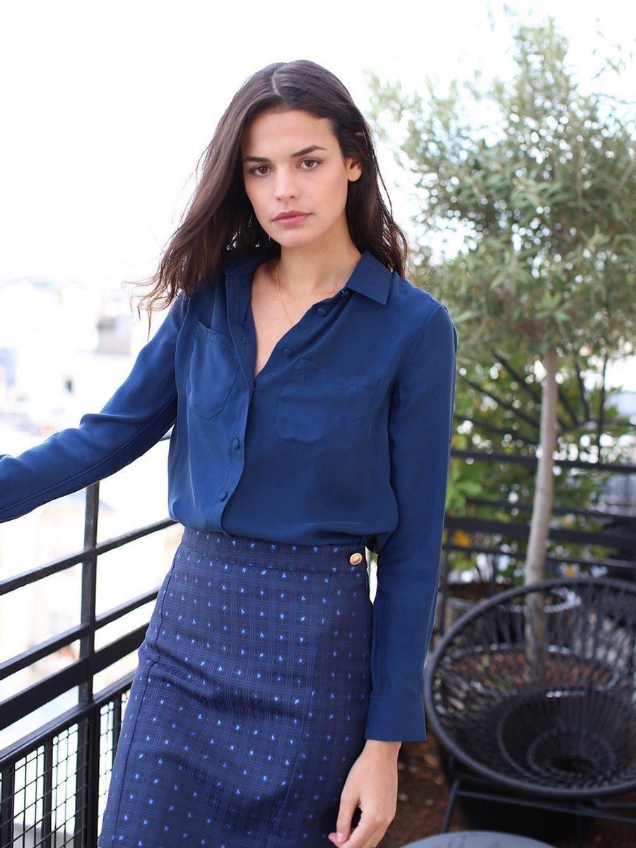 Soi Paris Midnight Blue Silk overhemd bloes dames navy -termijnbetaling mogelijk - mt.38