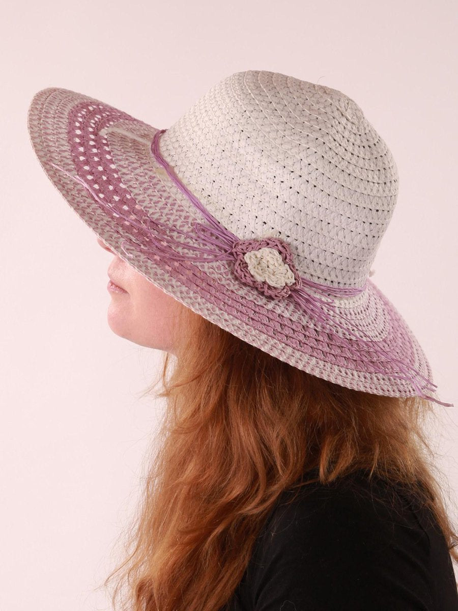 Dames zomerhoed in wit met lila
