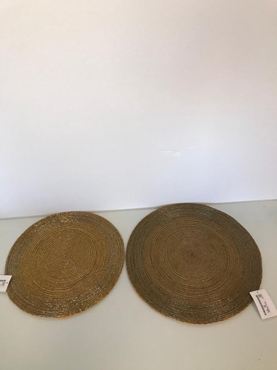 Pannenlappen met ijzeren ringen voor betere warmte geleiding - twee stuks - goud - grote en kleine versie