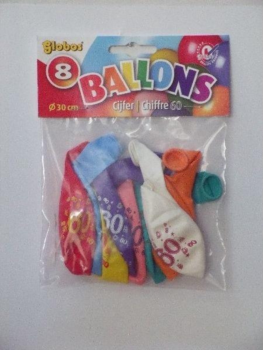 Ballonnen Cijfer 60 No. 12 eenzijdig 1 zakje met 8 stuks