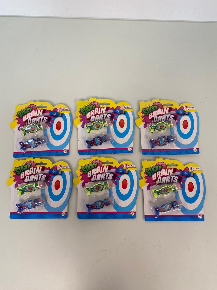 Toi-Toys sticky brain darts speelgoed voor kinderen - set van 6 keer 2 stuks (blauw/geel)