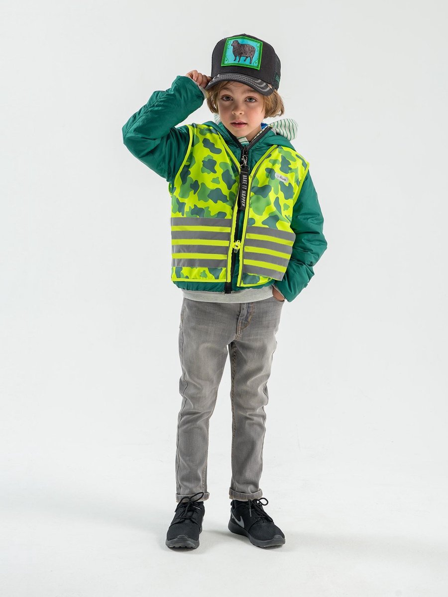 gofluo. Camou Veiligheidshesje - Reflecterend hesje - Fluoriserend - Veiligheidsvest - Camouflage print - Reflectie jas - Zichtbaarheid in het donker - Veilig de weg op - Geel - 116