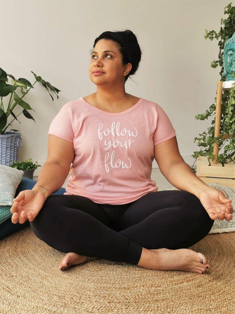 Yogashirt Follow Your Flow Biokatoen Korte Mouw - M