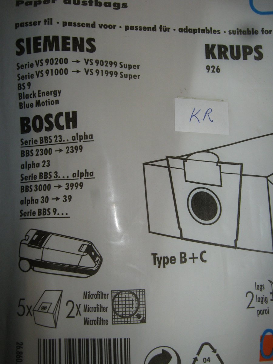Siemens Bosch Krups stozuigerzakken Si64 vs bbs