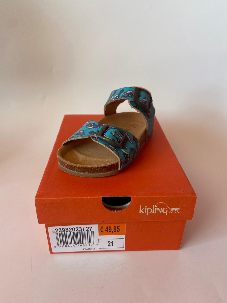 Kipling - Jongens - Kinderschoenen - Sandalen - Leder - Baby Blauw - Auto's - Maat 21