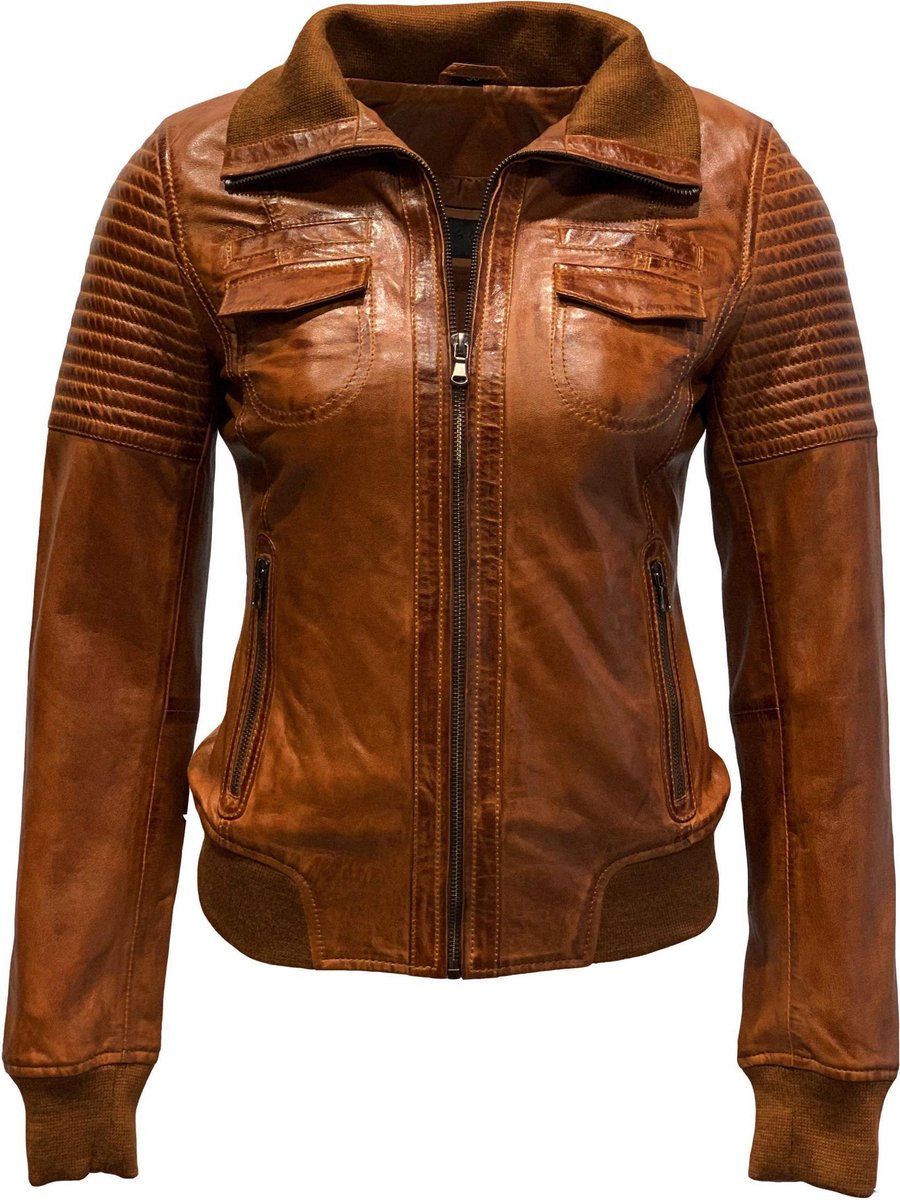 Leren bomber dames jas cognac-Roma - 50