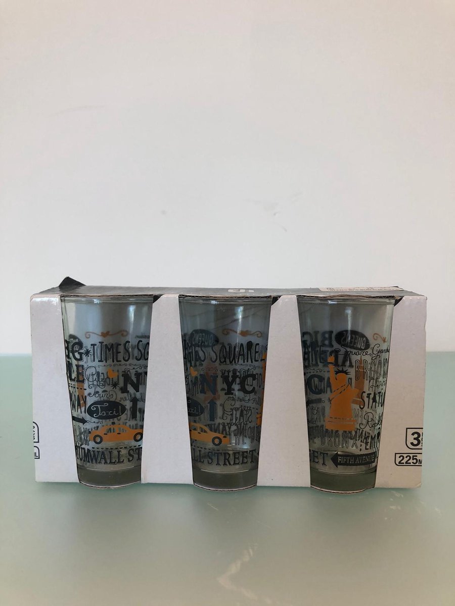 set van 3 glazen met NYC print