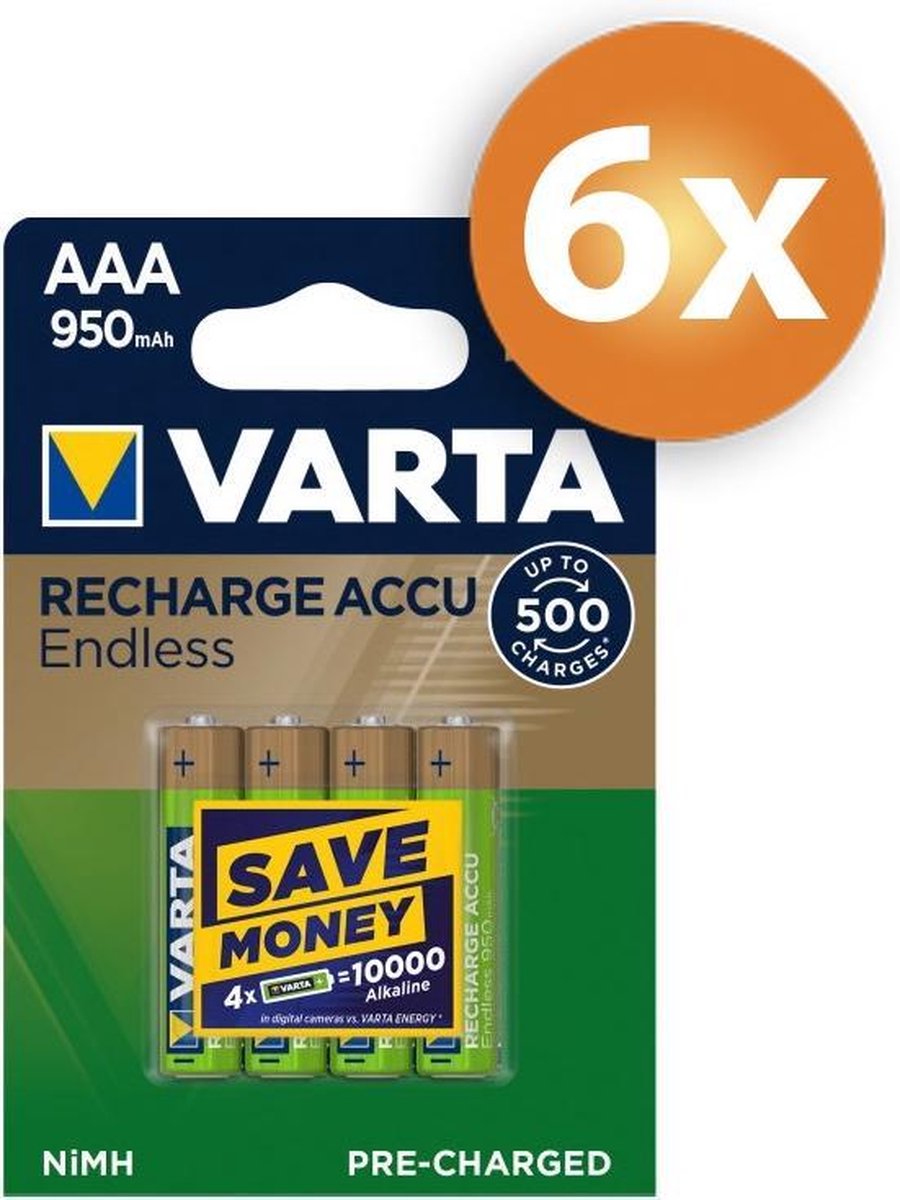 Varta Endless AAA 950mAh oplaadbare batterijen - 24 stuks
