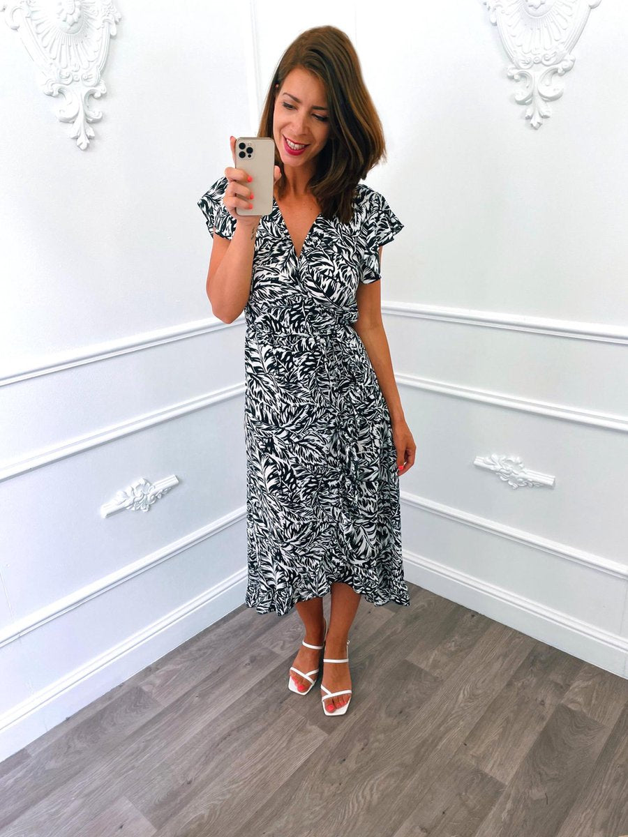 Bladeren Wrapdress Zwart