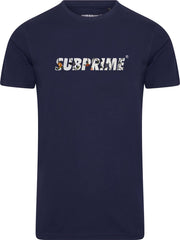 Subprime - Heren Tee SS Shirt Flower Navy - Blauw - Maat M