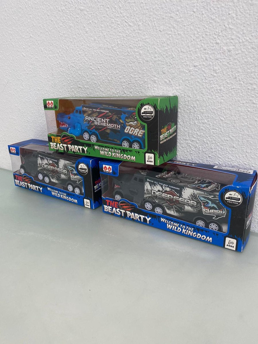Speelgoedvoertuig kinderen: stoere truck  - set van 3 stuks (krokodil/haai)