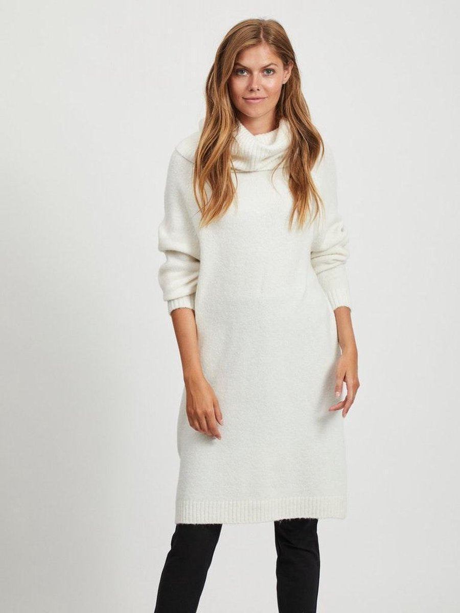 Viflinka Knit Cowlneck L/s Dress/su 14058175 Whisper White