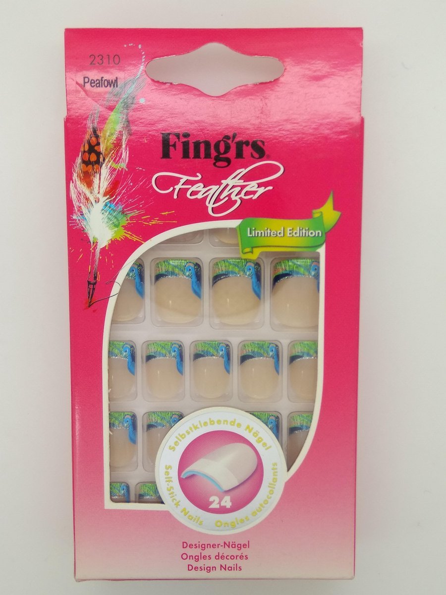 Fing'rs  24 design nagels met zelfplakkende plaatjes Feather limited Edition  Peafowl