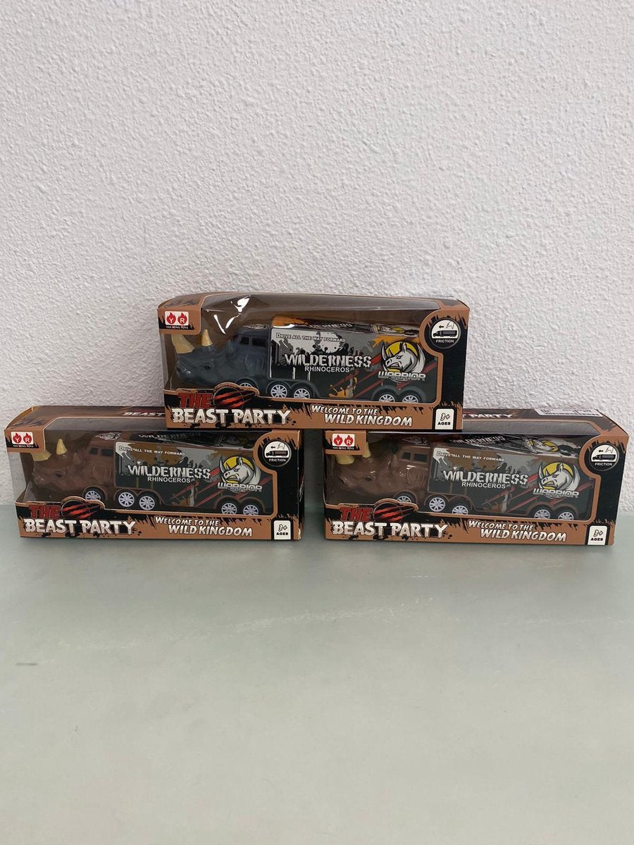 Speelgoedvoertuig kinderen: stoere truck - set van 3 stuks (neushoorn)