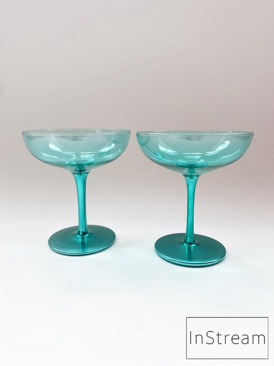 &Klevering Champagneglazen blauw - 2stuks - champagneglazen - proseccoglas