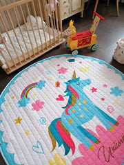 Grote Speelkleed baby XL (1.5m x 1.5m) - Unicorn met kinder Kleurtjes - Speelmat baby - Leuk speeltapijt kinderkamer