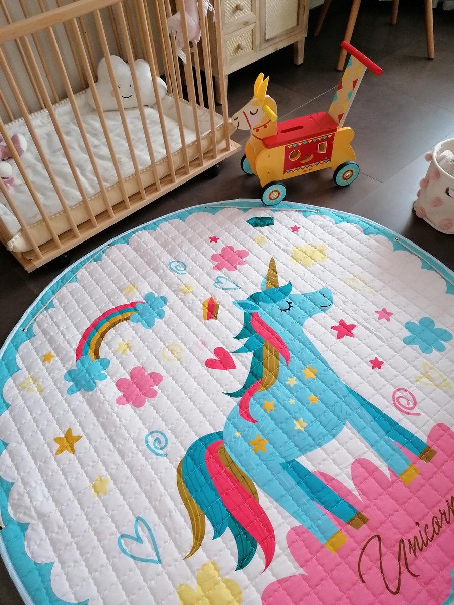 Grote Speelkleed baby XL (1.5m x 1.5m) - Unicorn met kinder Kleurtjes - Speelmat baby - Leuk speeltapijt kinderkamer