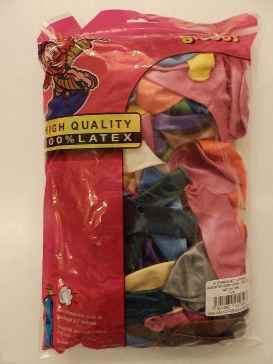 Zak met 100 ballons no 14 metallic assorti kleuren