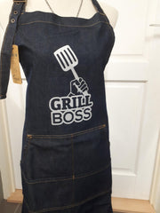 Spijkerschort met opdruk GRILL BOSS  #Barbecue schort
