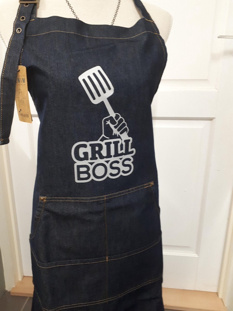 Spijkerschort met opdruk GRILL BOSS  #Barbecue schort