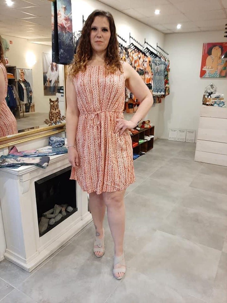 Only Carmakoma jurk Cartrib Oranje/rood met wit maat 54