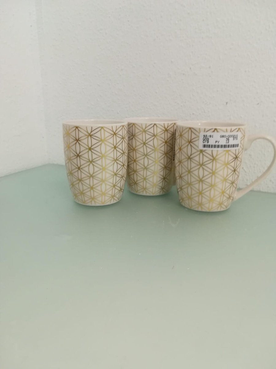 Drinkbekers - aardewerk - met gouden vormpjes - wit- 3 stuks