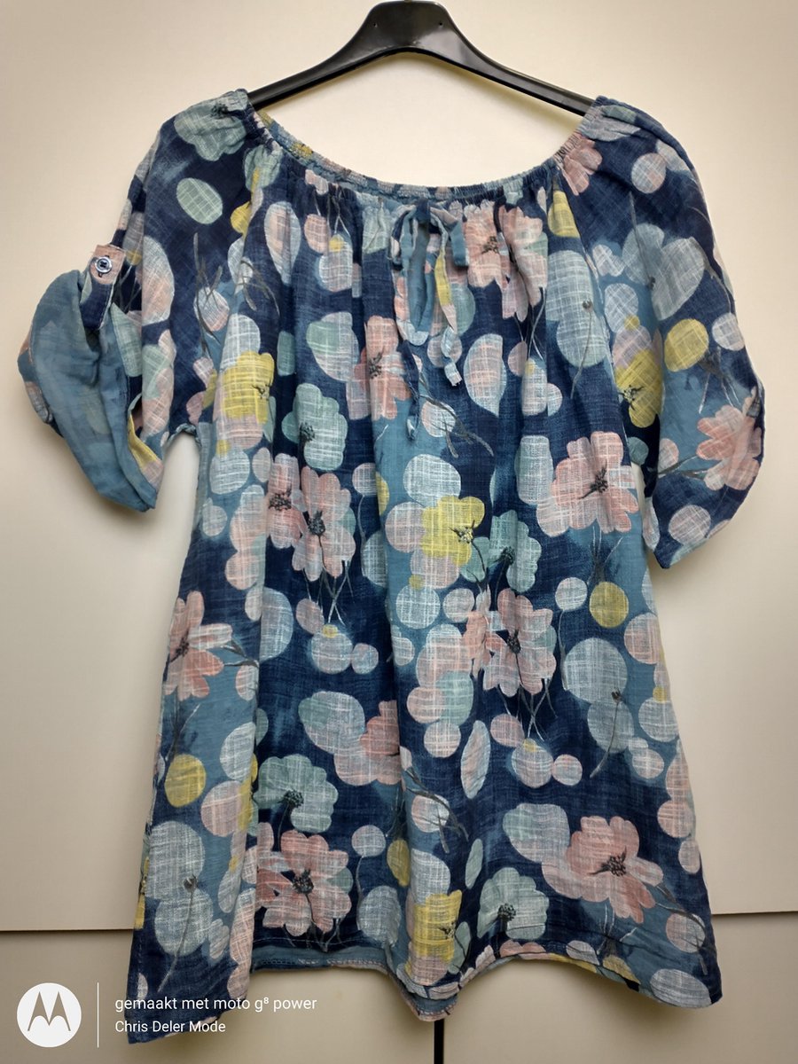 Dames blouse Marjan gebloemd motief blauw L/XL