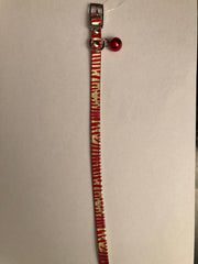 kattenhalsband goud rood tijger print / kattenbandje met kleurig bel 29 cm lang met belletje rood / kan worden ingekort
