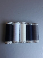 Gütermann allesnaaigaren 5 x 200 meter zwart/wit/off white / grijs/donker blauw