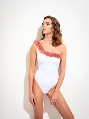 VALENTINA Sneldrogende en UV Werend Badpak Dames - Zachte en Comfortabele Zwempak Dames / Badmode Dames van Gecertificeerde Premium Italiaanse Stof - Bikini Dames / Bikini Set Dames - Wit Roze - L (EU 40)