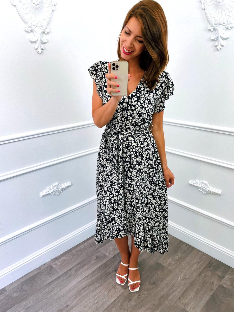 Bloem Ruffel Dress Zwart