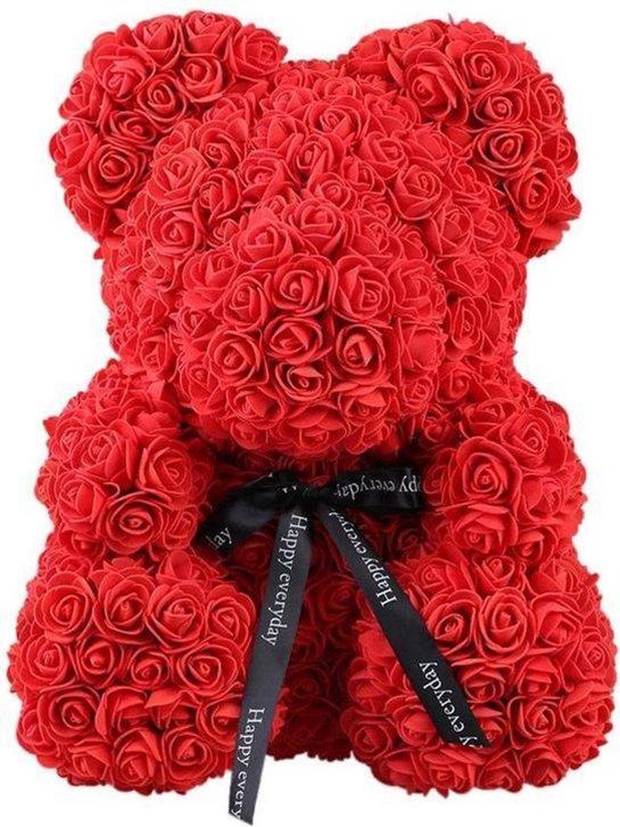Rozen Beer Rood + Strik XXL 70 cm (Extra groot)| Rozen liefdes Teddybeer voor jou geliefde! Rose Bear Knuffelbeer gemaakt van roosjes – I Love You beer met hartje – Valentijnsdag Cadeau | Rozenbeer moederdag liefdesgeschenk  XXXL