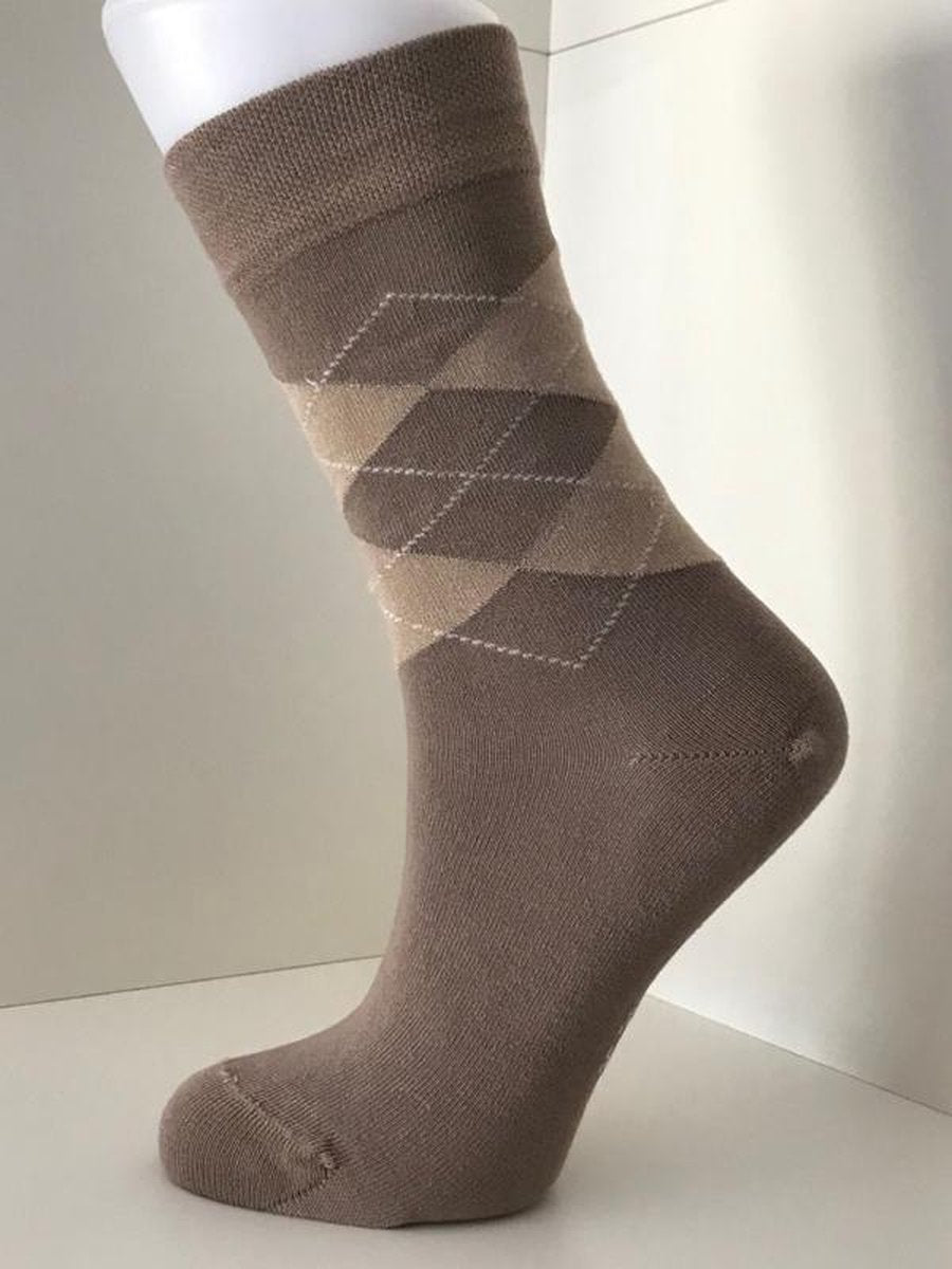 Boru Bamboo Design Square Argyle Sock |Beige
