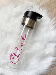 Drinkfles met naam-  Waterfles met rietje - Sportfles - 600ML - Transparant