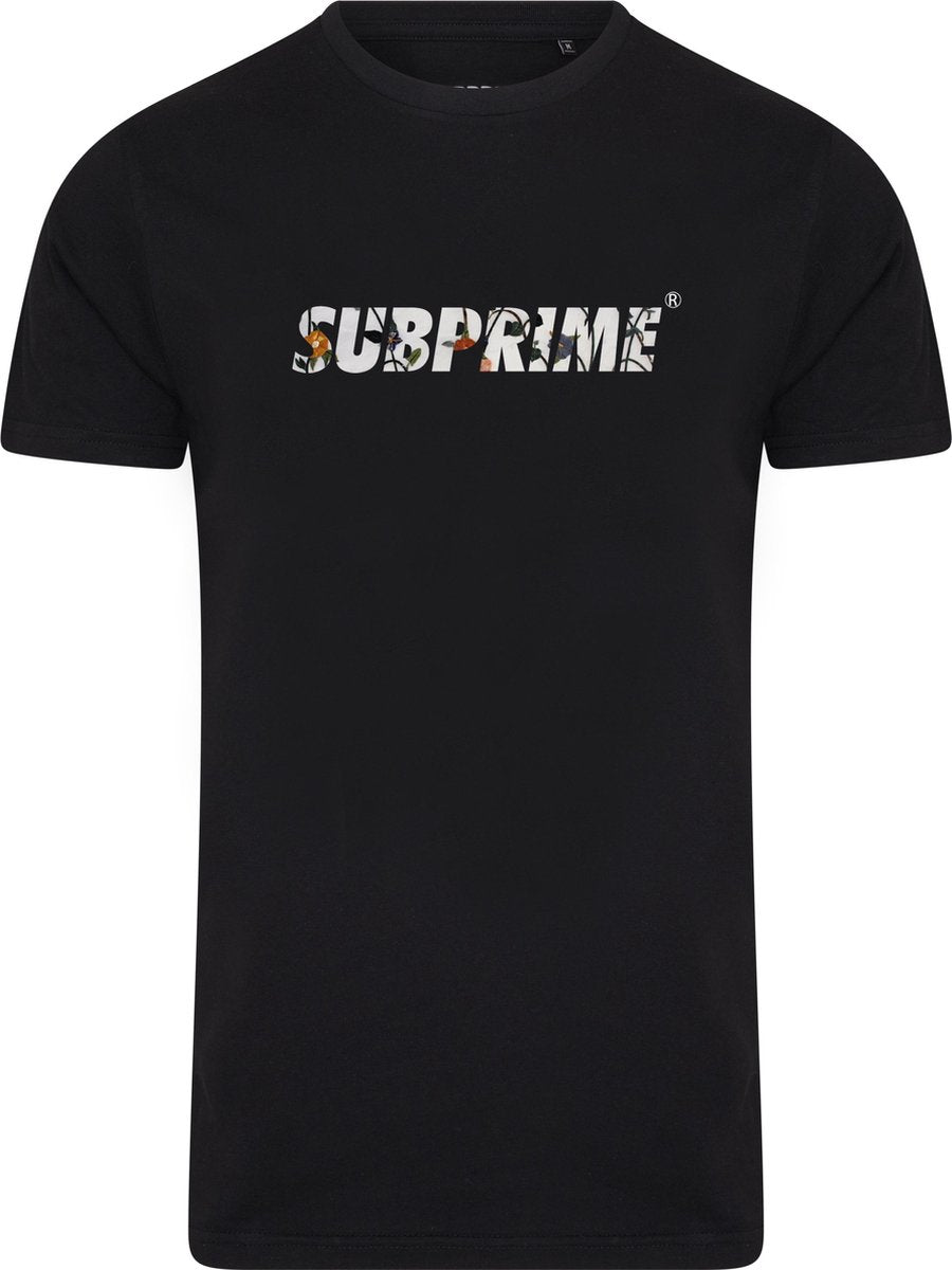 Subprime - Heren Tee SS Shirt Flower Black - Zwart - Maat S