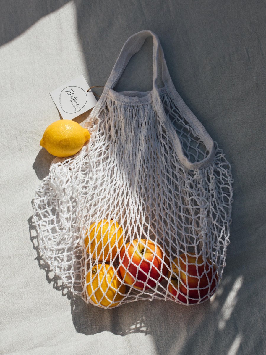 Nettas - boodschappen tas - net - katoen - naturel - herbruikbaar - eco - fruittas - mesh - Nettasje/Franse boodschappentas beige/offwhite