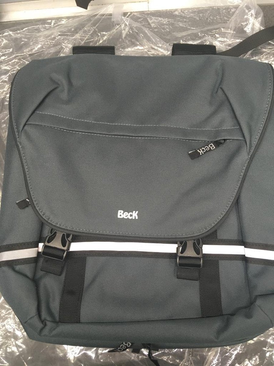 Beck dubbele fietstas SPRTV Grey met zwarte bies 30L