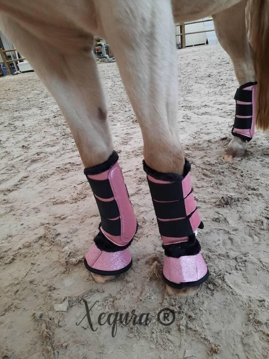 Flextrainers Shine Pink — M - Glitter - Roze - Peeskappen - Beenbescherming Pony Paard Klittenband Shetland