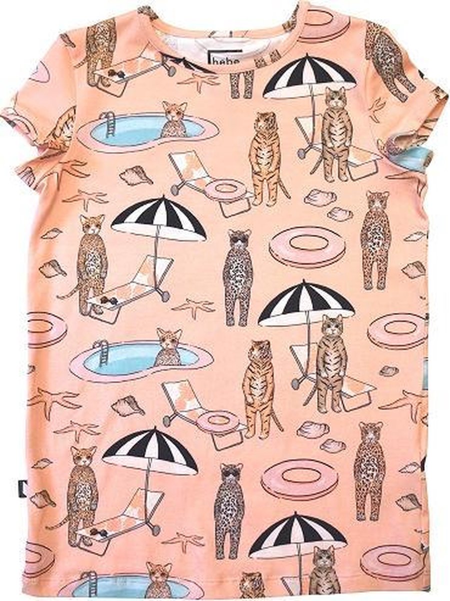 HEBE - t-shirt - pool print - roze - Maat 74/80