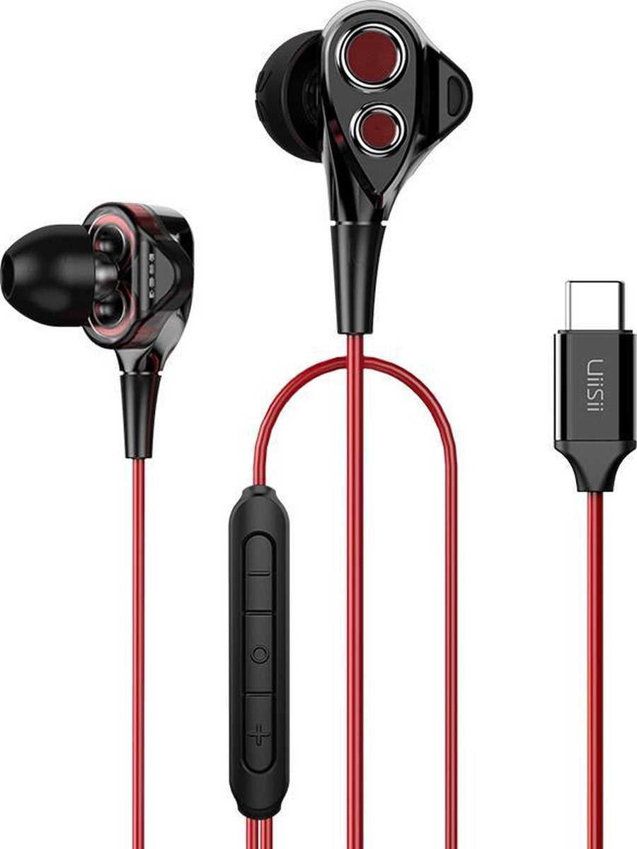 UiiSii C8 Rood - USB Type C Connectie - Hi-Res Professionele Oortjes met Dual Dynamic Drivers van 6mm