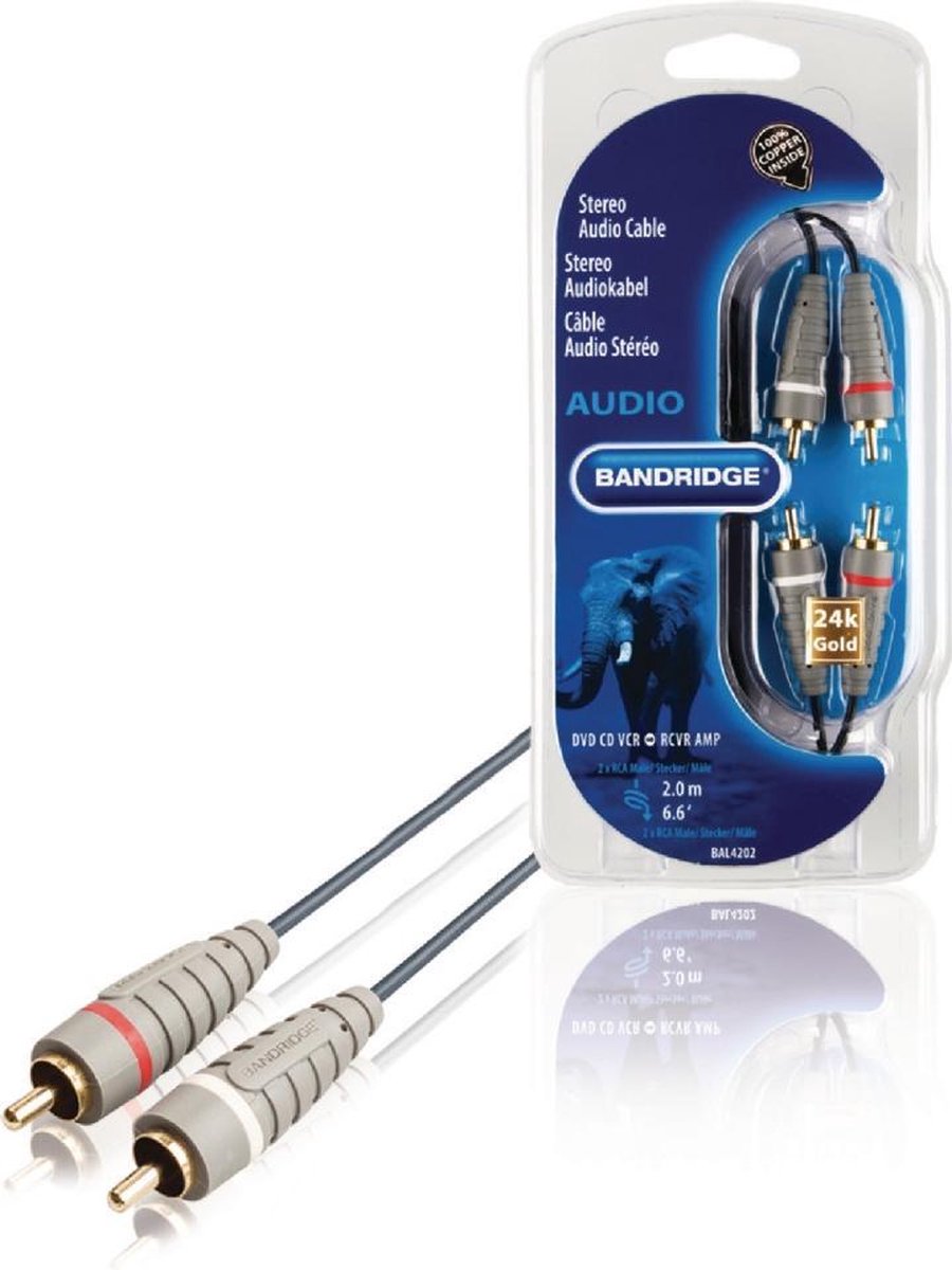 Bandridge - Stereo Audiokabel 2x RCA Male - 2x RCA Male - 2 meter