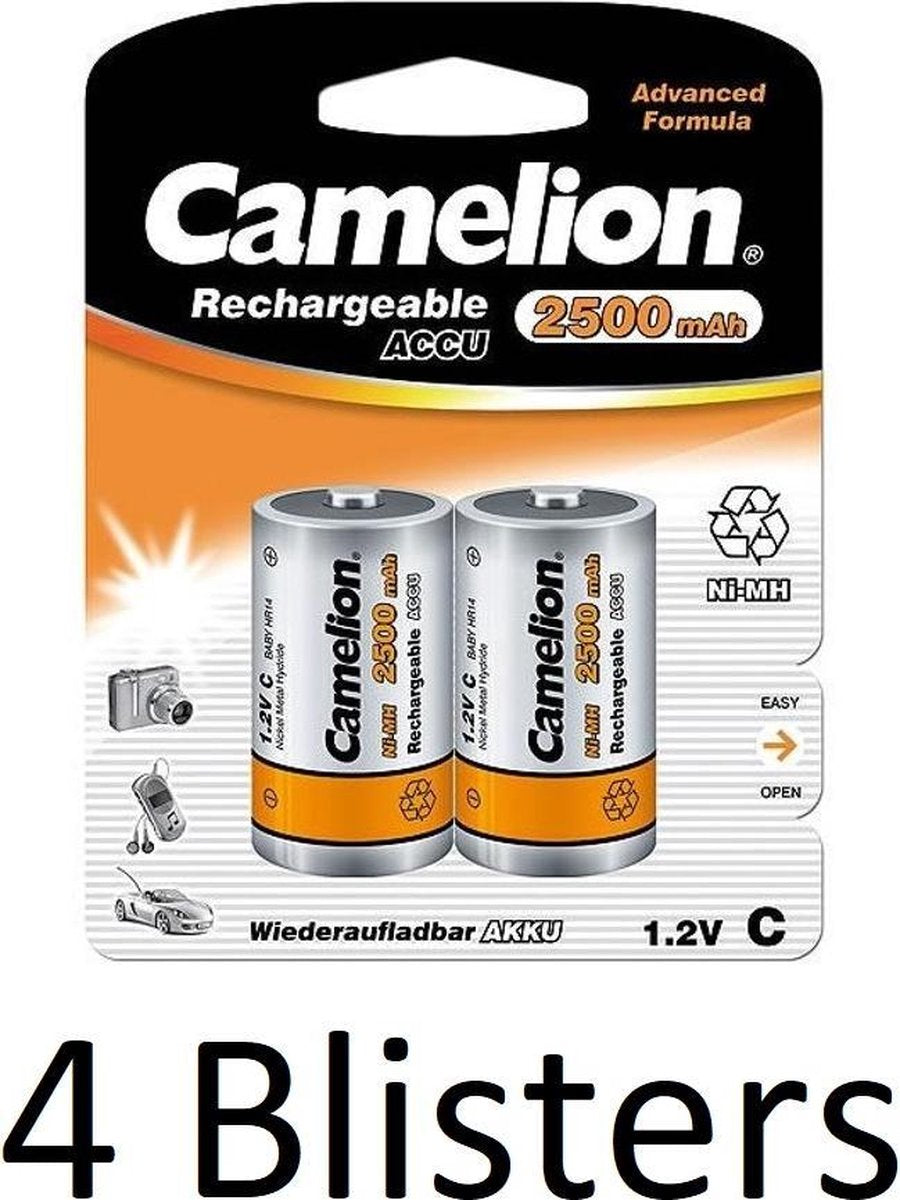 8 Stuks (4 Blisters a 2 st) Camelion Rechargeable NimH D 2500mAh