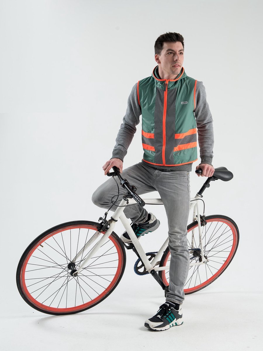 gofluo. Darkjoy Reflecterend hesje - Darkjacket - Fluoriserend - Opvallen in het donker - Hardloophesje - Reflectie jas - Lichtgewicht - Veilig de weg op - Khaki - XL