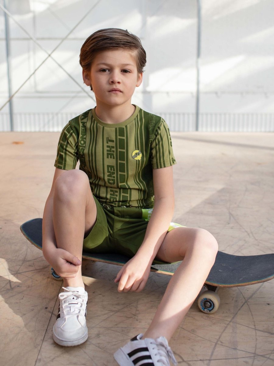 Quapi jongens t-shirt Fain Green Mid Stripe aop