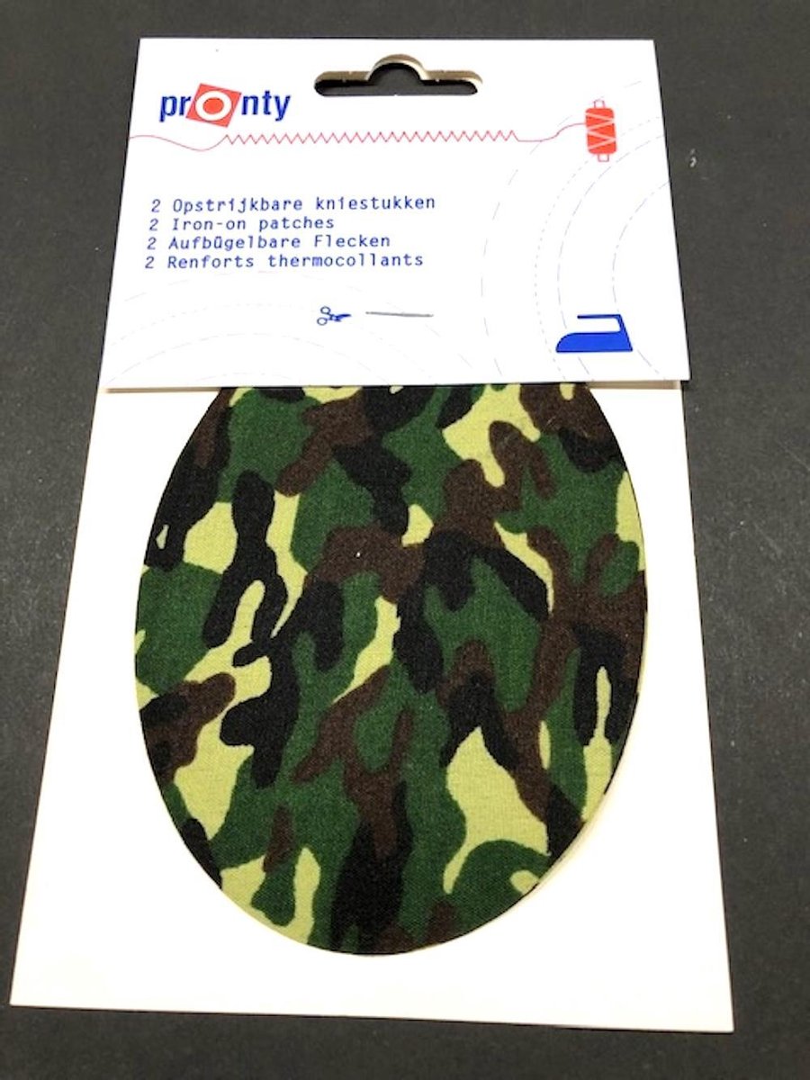 Pronty - 2 opstrijkbare kniestukken - camouflage groen - knie pads opstrijkbaar - versteviging of reparatiedoek opstrijkbaar
