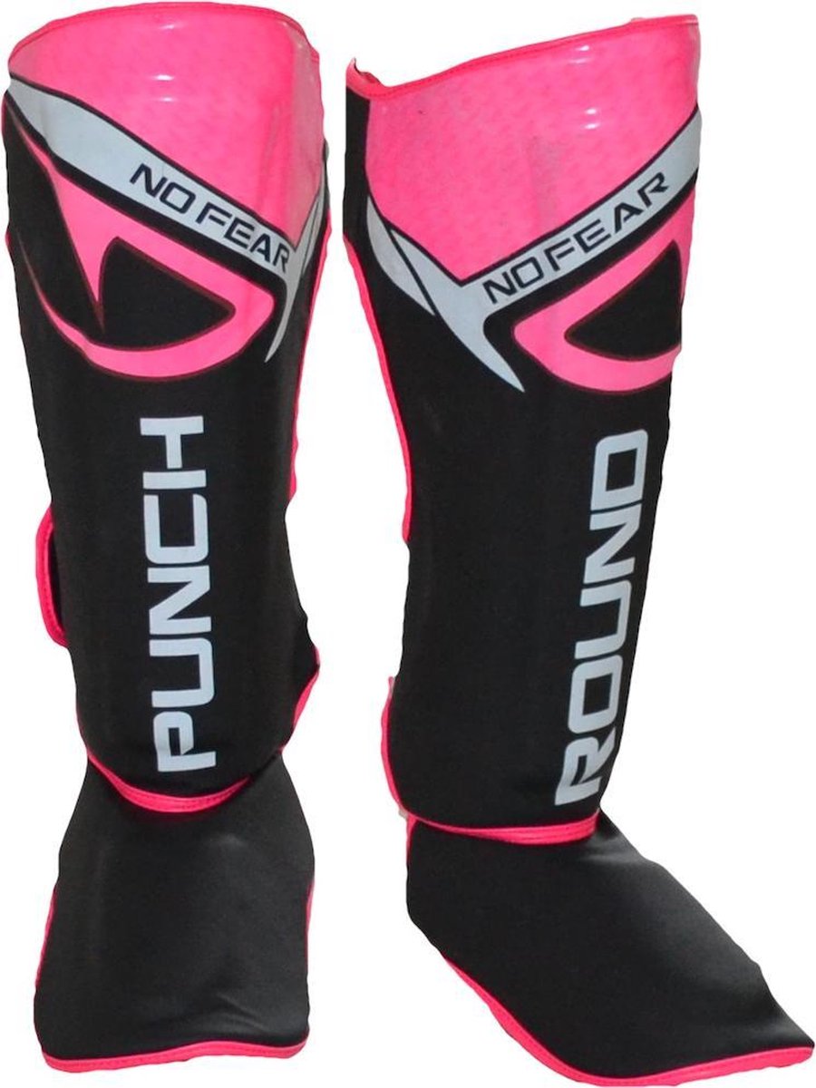 Punch Round NoFear Kickboks Scheenbeschermers Zwart Roze maat S