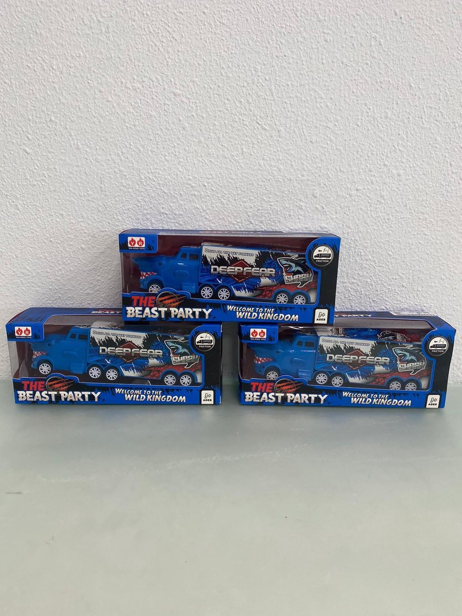 Speelgoedvoertuig kinderen: stoere truck - set van 3 stuks (blauwe haai)
